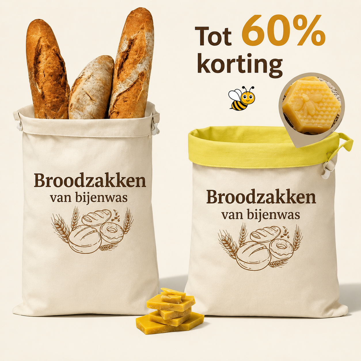 Premium Bijenwas Broodzakken van 100% Katoen